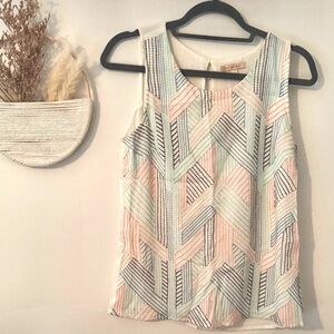 Skies Are Blue Multicolor Embroidered Lines Geometric Pattern Sleeveless Blouse